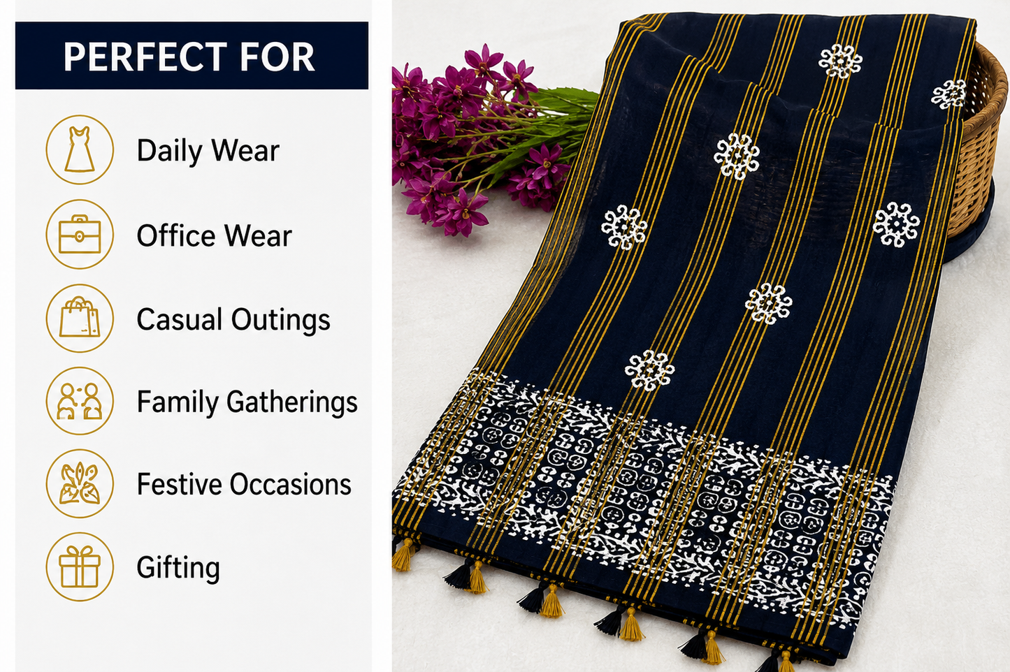 π Navy Batik Elegance Dress Material Set