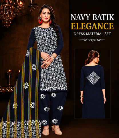 💙 Navy Batik Elegance Dress Material Set
