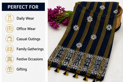 💙 Navy Batik Elegance Dress Material Set