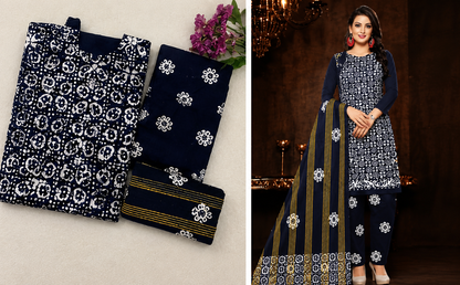 💙 Navy Batik Elegance Dress Material Set