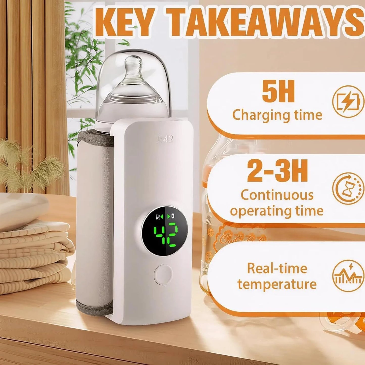 Portable Rechargeable Baby Bottle Warmer with Digital Temperature Display