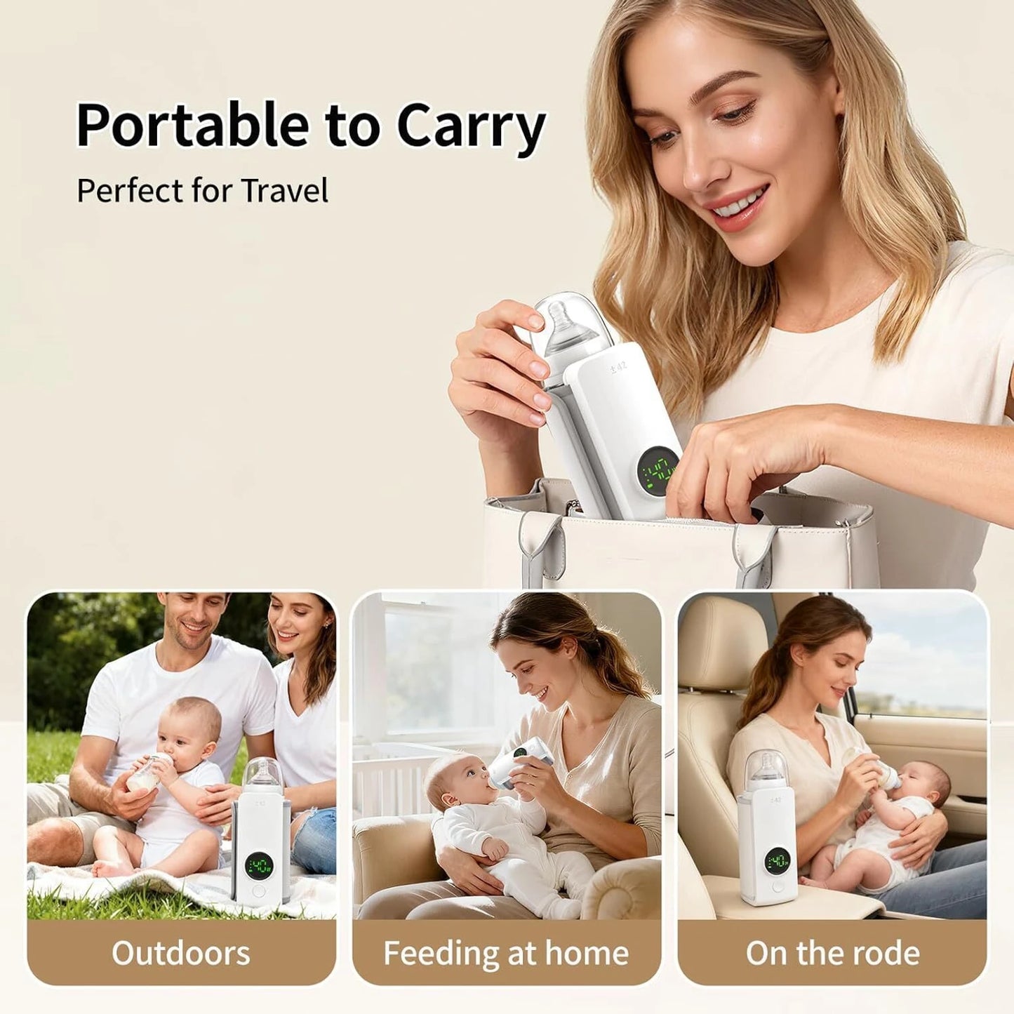 Portable Rechargeable Baby Bottle Warmer with Digital Temperature Display