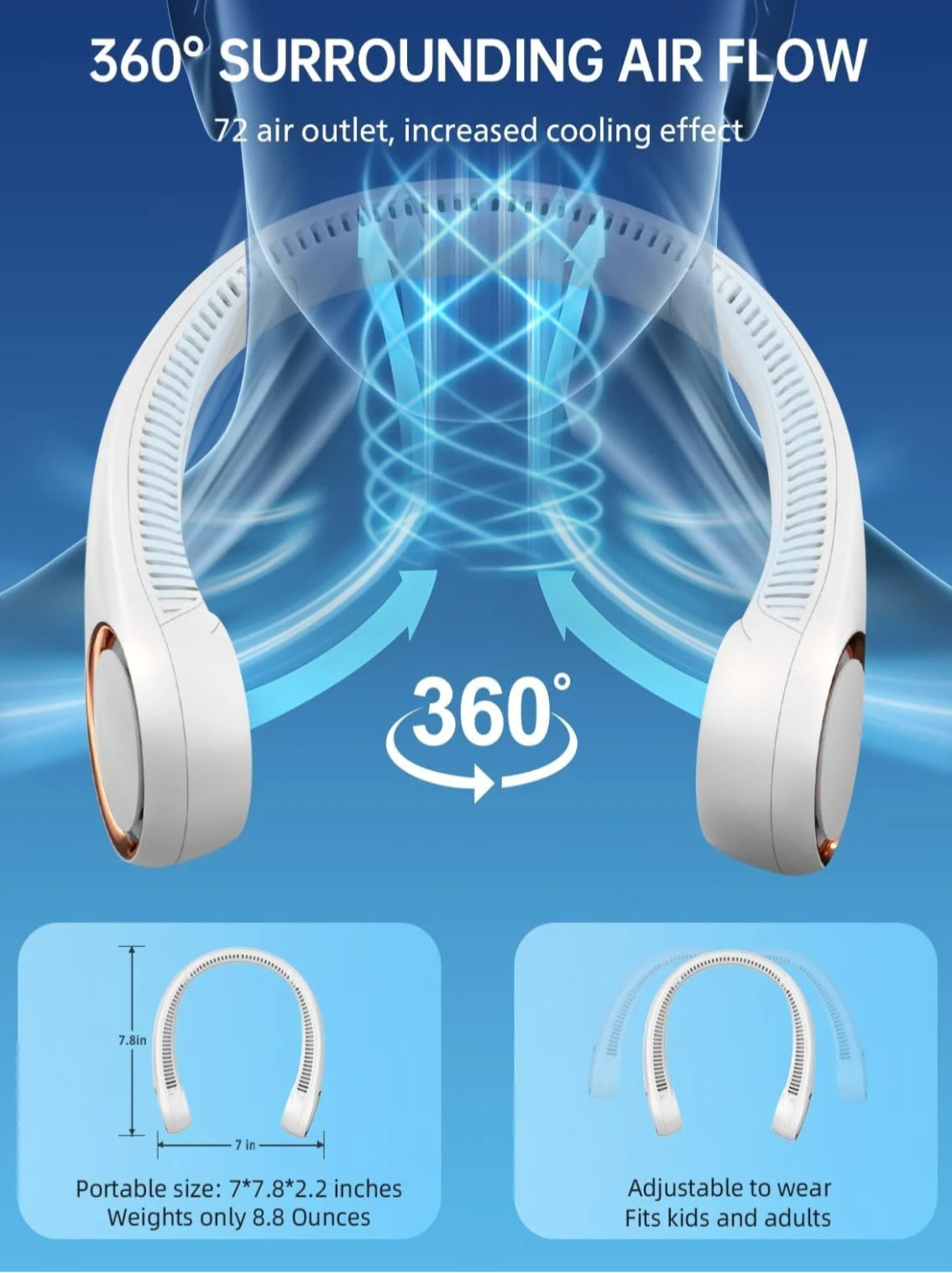 Portable Bladeless Neck Fan – Stay Cool Anywhere ❄️
